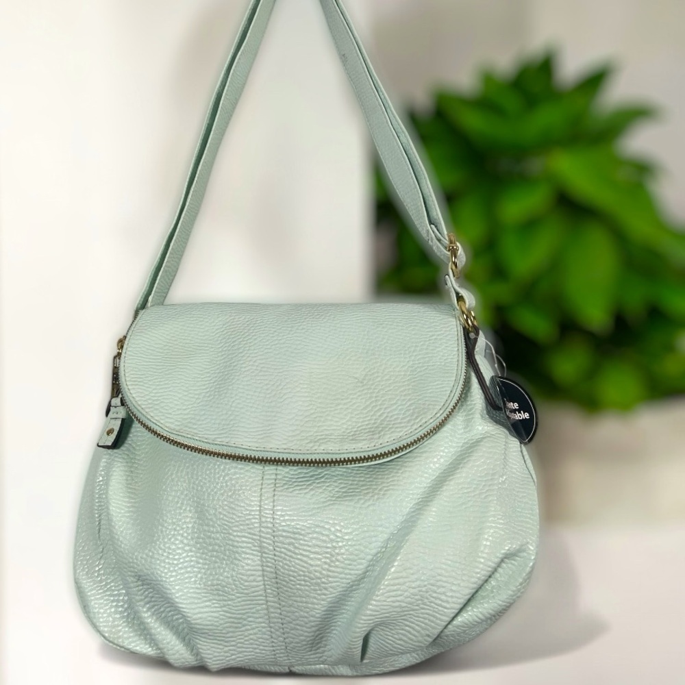 Aqua Blue Green Pebbled Vegan Leather Shoulder Bag Purse With Gold Accent New